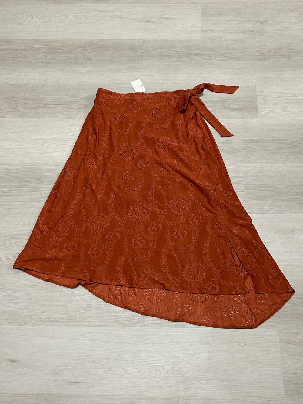 Rust Eyelet Wrap Midi Skirt - Women's